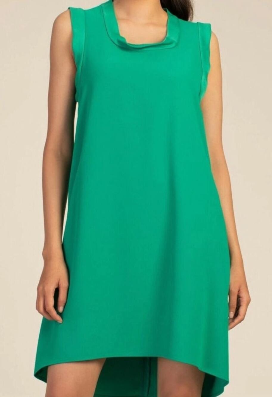 TRINA TURK Double Rainbow Shift Dress Jade Green Hi-Lo Sleeveless Women's L
